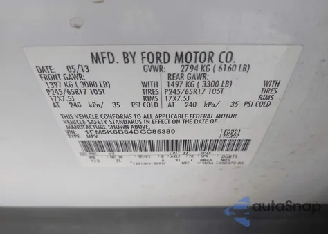 2013 Ford Explorer from USA, damaged, VIN 1FM5K8B84DGC85389